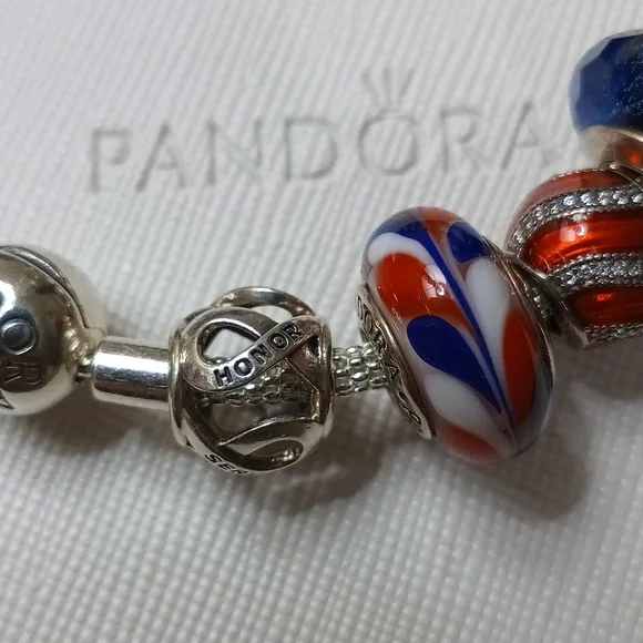 Pandora Vintage Stirling Silver Red White And Blue Mesh Bracelet - Picture 3 of 9